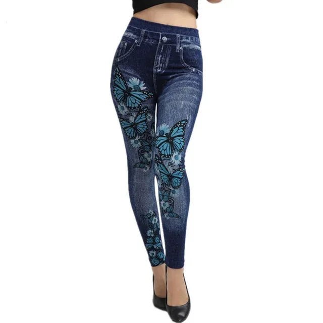 Leggings Women Plus Size High Waist Denim Look Pants - Leggings - Punk Rave - Mad Fly Essentials