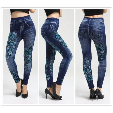 Leggings Women Plus Size High Waist Denim Look Pants - Leggings - Punk Rave - Mad Fly Essentials
