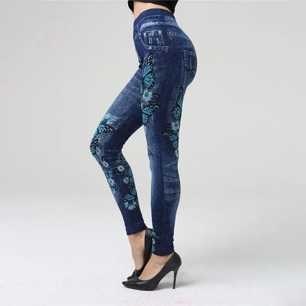 Leggings Women Plus Size High Waist Denim Look Pants - Leggings - Punk Rave - Mad Fly Essentials