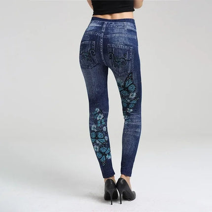 Leggings Women Plus Size High Waist Denim Look Pants - Leggings - Punk Rave - Mad Fly Essentials