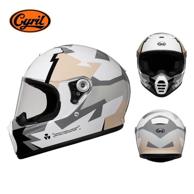 Lightweight Full Face White Beige Retro Motorcycle Helmet - Motorcycle Helmet - Cyril - Mad Fly Essentials