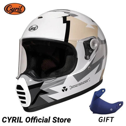 Lightweight Full Face White Beige Retro Motorcycle Helmet - Motorcycle Helmet - Cyril - Mad Fly Essentials