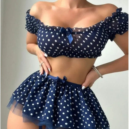 Lingerie Set Women Polka Dot Off Shoulder Mini Skirt - Lingerie Set - ELLOLACE - Mad Fly Essentials