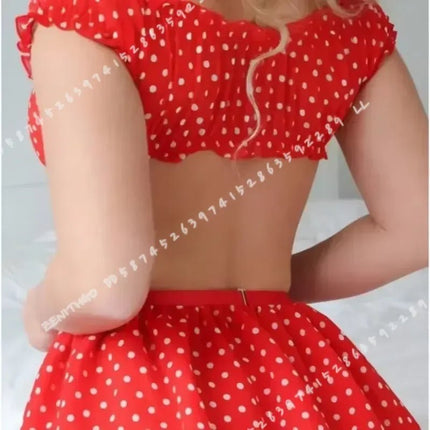 Lingerie Set Women Polka Dot Off Shoulder Mini Skirt - Lingerie Set - ELLOLACE - Mad Fly Essentials