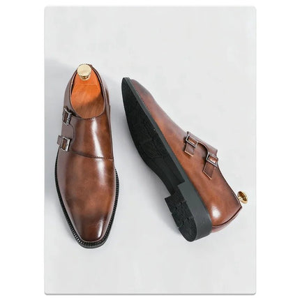 Loafers Men Monk Leather Pointed Formal Loafers - Loafers - Abfuber - Mad Fly Essentials