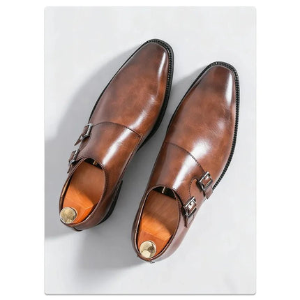 Loafers Men Monk Leather Pointed Formal Loafers - Loafers - Abfuber - Mad Fly Essentials