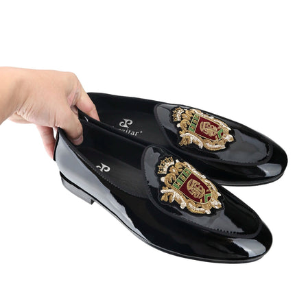 Loafers Piergitar Black Leather Patchwork French Moccasins - Loafers - Piergitar - Mad Fly Essentials