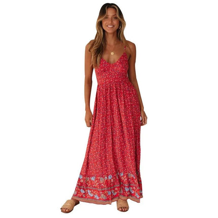 Maxi Dress LoveCandy Women Bohemian Halter Floral Swing Dress - Maxi Dress - LoveCandy - Mad Fly Essentials