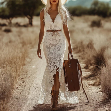 Maxi Dress Retro Women White Lace Bohemian Dress - Maxi Dress - Magdalyn - Mad Fly Essentials