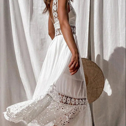 Maxi Dress Women Bohemian Lace White Sundress - Maxi Dress - RODDRSYA - Mad Fly Essentials