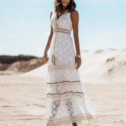 Maxi Dress Women Bohemian Lace White Sundress - Maxi Dress - RODDRSYA - Mad Fly Essentials