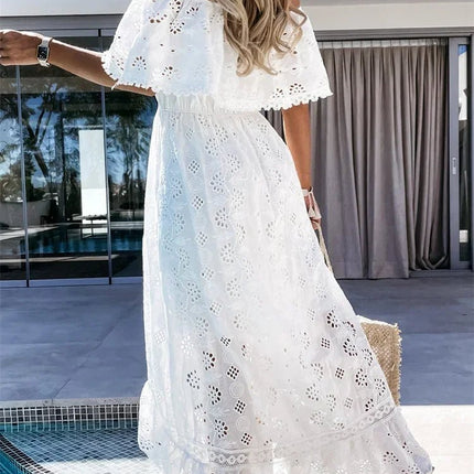Maxi Dress Women Bohemian White Off Shoulder Lace Dress - Maxi Dress - BellFlower - Mad Fly Essentials
