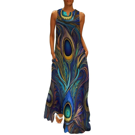Maxi Dress Women Golden Summer Animal Peacock Dress - Maxi Dress - Aorsin - Mad Fly Essentials