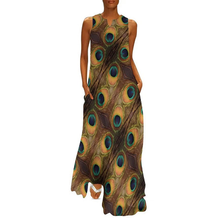 Maxi Dress Women Golden Summer Animal Peacock Dress - Maxi Dress - Aorsin - Mad Fly Essentials