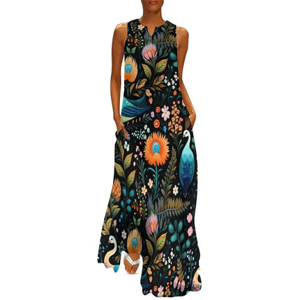 Maxi Dress Women Golden Summer Animal Peacock Dress - Maxi Dress - Aorsin - Mad Fly Essentials