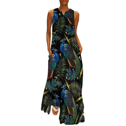 Maxi Dress Women Golden Summer Animal Peacock Dress - Maxi Dress - Aorsin - Mad Fly Essentials
