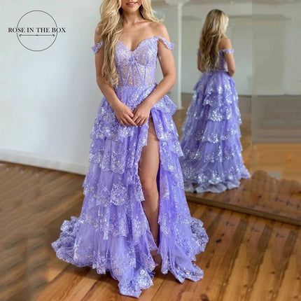 Maxi Dress Women Off Shoulder Blue Satin Prom Dress - Maxi Dress - PIERESA - Mad Fly Essentials
