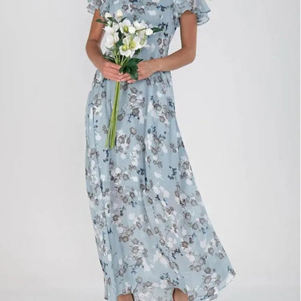 Maxi Dress Women Short Pink Floral Chiffon Ruffle Dress - Maxi Dress - Siddons - Mad Fly Essentials