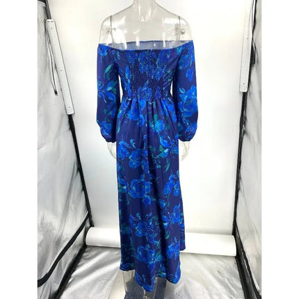 Maxi Dress Women Slash Neck Blue Elegant Dress - Maxi Dress - Owner Girl - Mad Fly Essentials