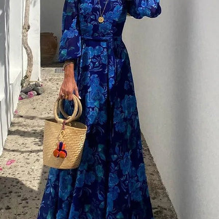 Maxi Dress Women Slash Neck Blue Elegant Dress - Maxi Dress - Owner Girl - Mad Fly Essentials