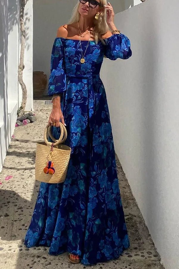 Maxi Dress Women Slash Neck Blue Elegant Dress - Maxi Dress - Owner Girl - Mad Fly Essentials