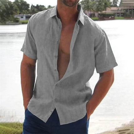 Men Summer Lapel Beach Linen Shirt - Shirt - Jereno - Mad Fly Essentials