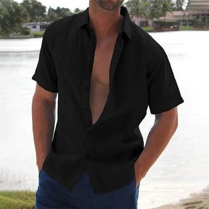 Men Summer Lapel Beach Linen Shirt - Shirt - Jereno - Mad Fly Essentials