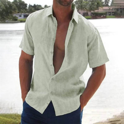 Men Summer Lapel Beach Linen Shirt - Shirt - Jereno - Mad Fly Essentials