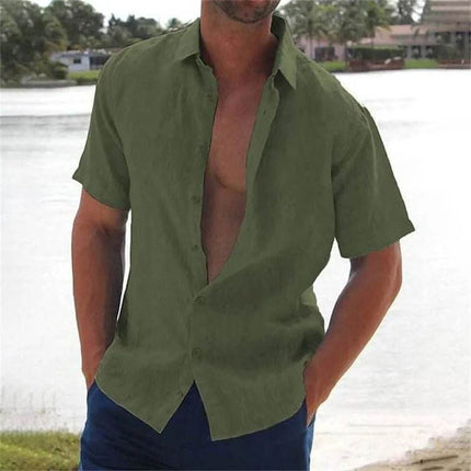 Men Summer Lapel Beach Linen Shirt - Shirt - Jereno - Mad Fly Essentials