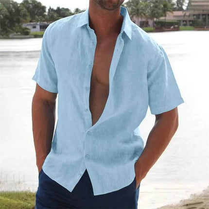 Men Summer Lapel Beach Linen Shirt - Mad Fly Essentials