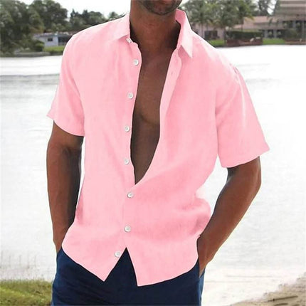 Men Summer Lapel Beach Linen Shirt - Shirt - Jereno - Mad Fly Essentials