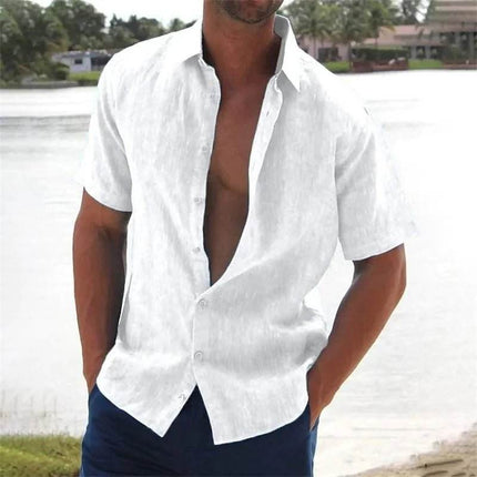 Men Summer Lapel Beach Linen Shirt - Shirt - Jereno - Mad Fly Essentials
