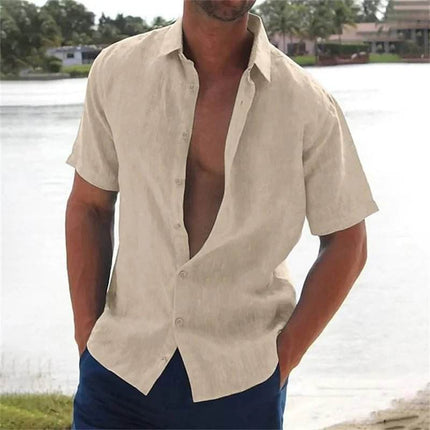 Men Summer Lapel Beach Linen Shirt - Shirt - Jereno - Mad Fly Essentials