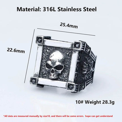 Men 316L Stainless Medieval Viking Skull Ring - Ring - Light Guide - Mad Fly Essentials