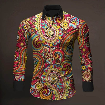 Men 3D Baroque Button Long Lapel Shirt - Shirt - ICCLEK - Mad Fly Essentials