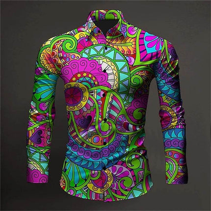 Men 3D Baroque Button Long Lapel Shirt - Shirt - ICCLEK - Mad Fly Essentials