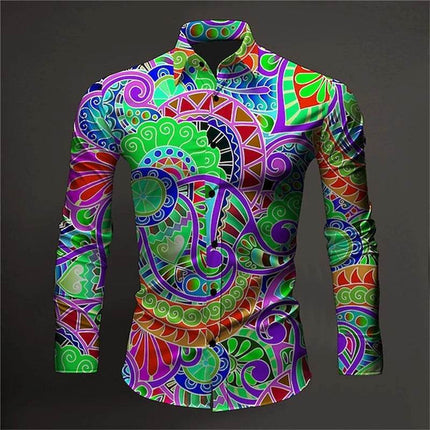 Men 3D Baroque Button Long Lapel Shirt - Shirt - ICCLEK - Mad Fly Essentials