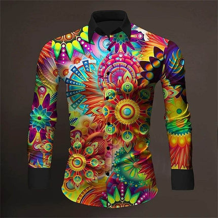 Men 3D Baroque Button Long Lapel Shirt - Shirt - ICCLEK - Mad Fly Essentials