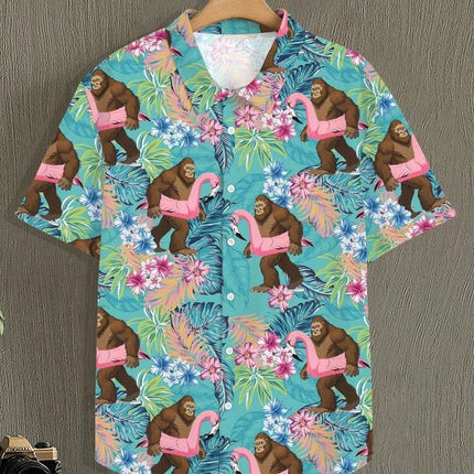 Men 3D Bigfoot Funny Summer Lapel Shirt - Shirt - oufisun - Mad Fly Essentials