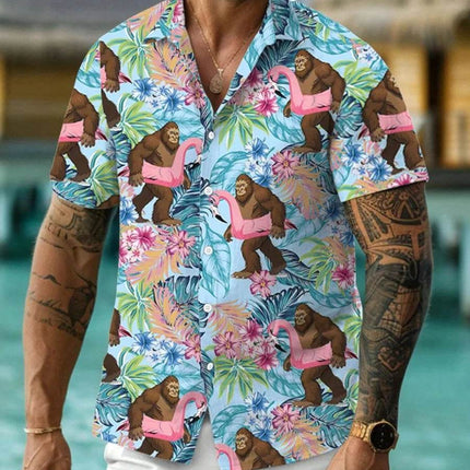 Men 3D Bigfoot Funny Summer Lapel Shirt - Shirt - oufisun - Mad Fly Essentials