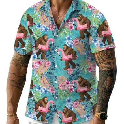 Men 3D Bigfoot Funny Summer Lapel Shirt - Mad Fly Essentials
