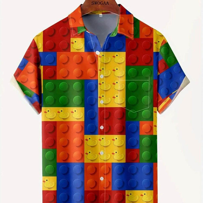 Men 3D Building Block Graphic Hawaiian Shirt - Shirt - Fox Wears - Mad Fly Essentials