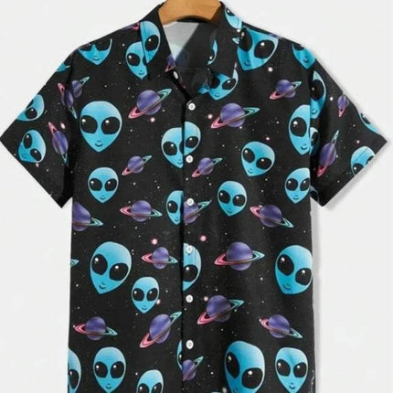 Men 3D Fashion Alien UFO Lapel Shirt - Mad Fly Essentials
