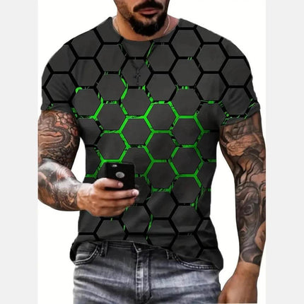 Men 3D Fashion Green Geometric Summer Shirt - Mad Fly Essentials