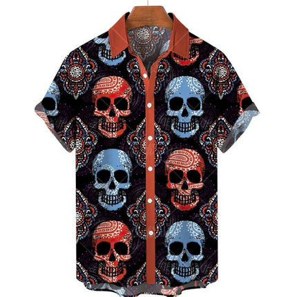 Men 3D Fashion Short Skull Hawaiian Party Shirt - Mad Fly Essentials