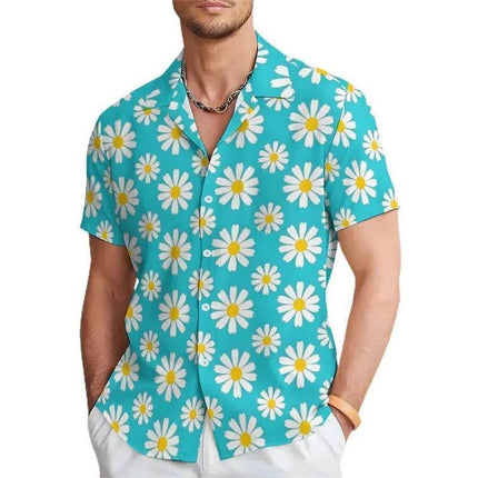 Men 3D Floral Hawaiian short Lapel Shirt - Mad Fly Essentials