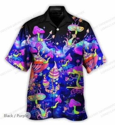 Men 3D Mushroom Fashion Hawaiian Lapel Shirt - Shirt - Animal Elements - Mad Fly Essentials