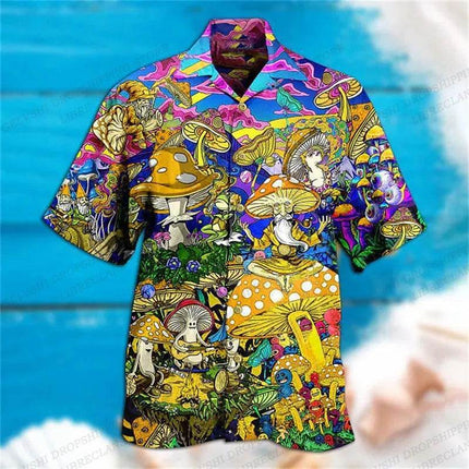 Men 3D Mushroom Fashion Hawaiian Lapel Shirt - Shirt - Animal Elements - Mad Fly Essentials
