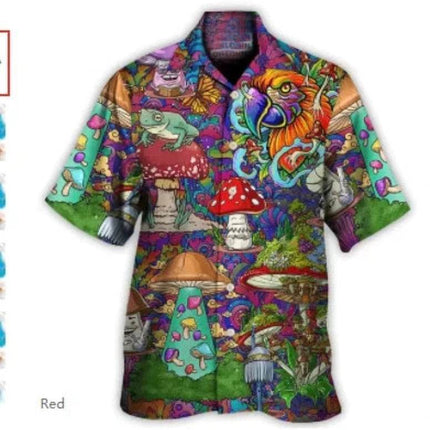 Men 3D Mushroom Fashion Hawaiian Lapel Shirt - Shirt - Animal Elements - Mad Fly Essentials