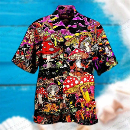 Men 3D Mushroom Fashion Hawaiian Lapel Shirt - Shirt - Animal Elements - Mad Fly Essentials